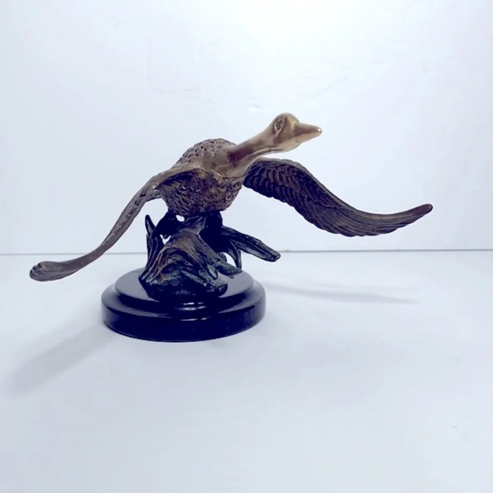 Vintage Brass Flying Goose on Pedestal Mid-century Modern Office Library Decor